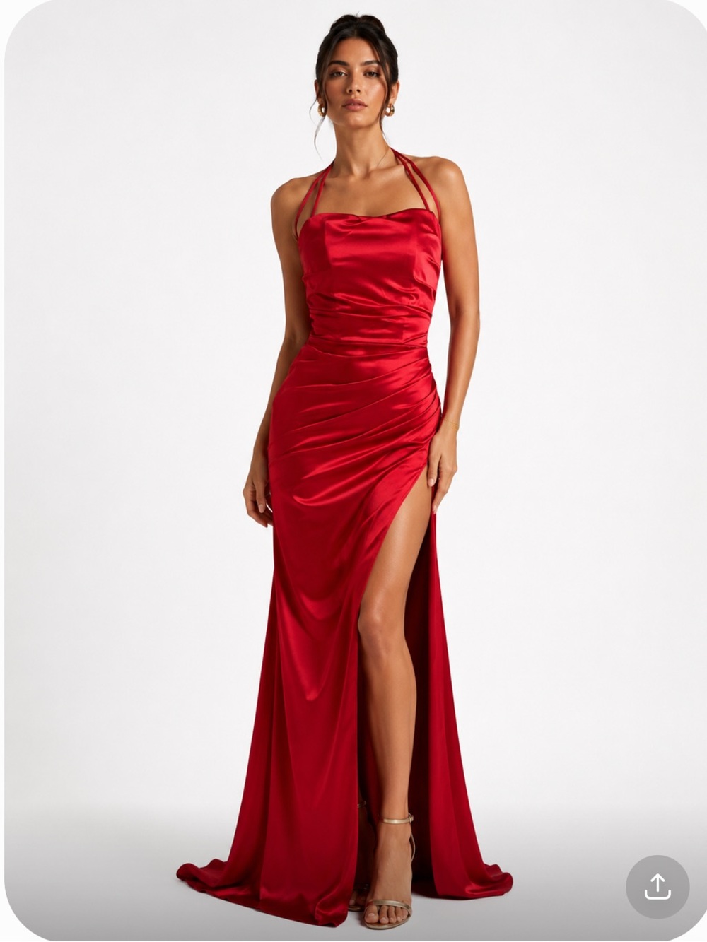 STACEES Red Satin Halter Evening Gown with High Slit Size 0